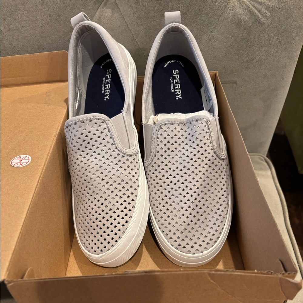 Sperry slip on shoe, women’s size 11, gray, new in box